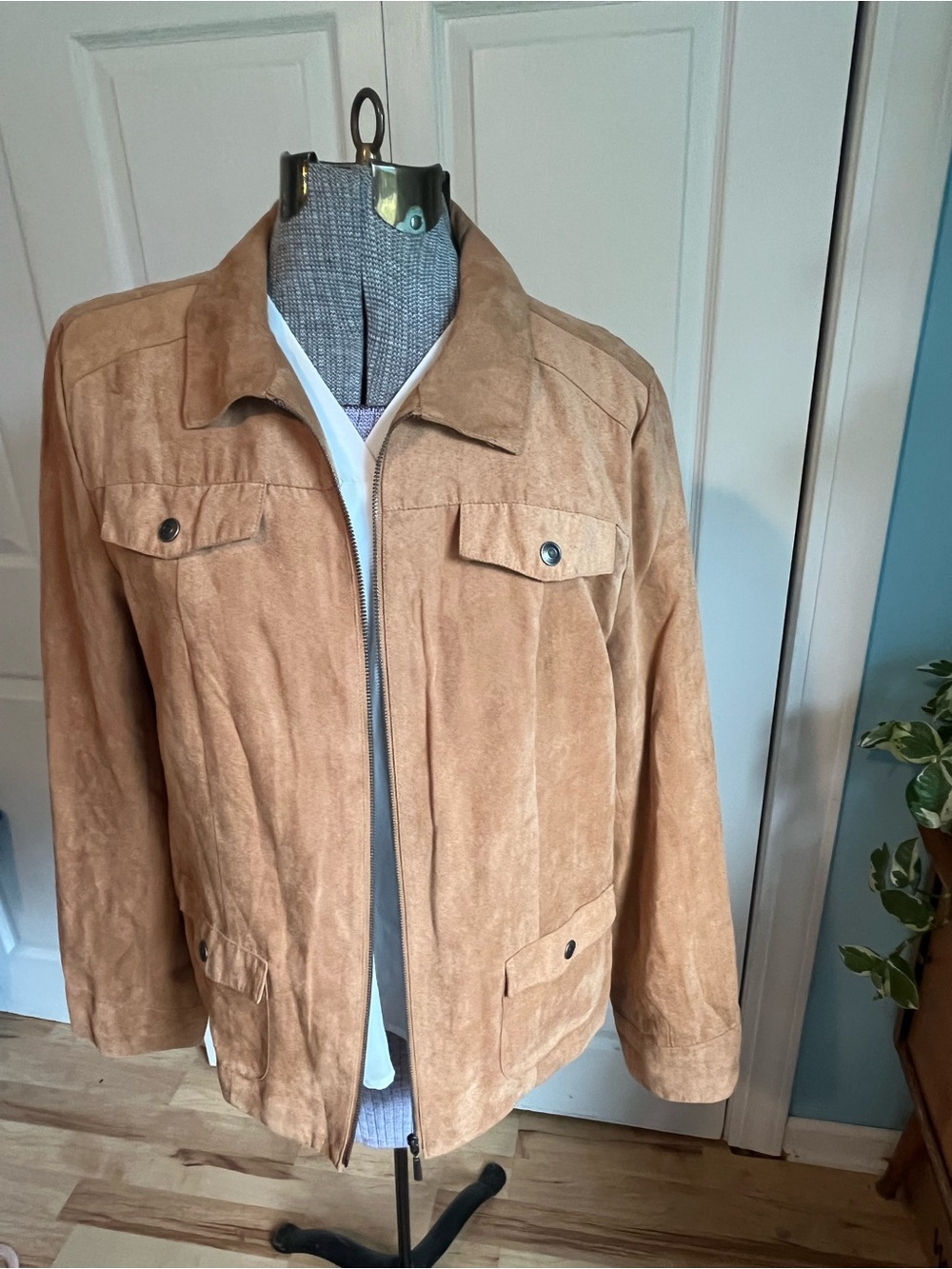 Studio Works Suede Zip Up Jacket in Tan
